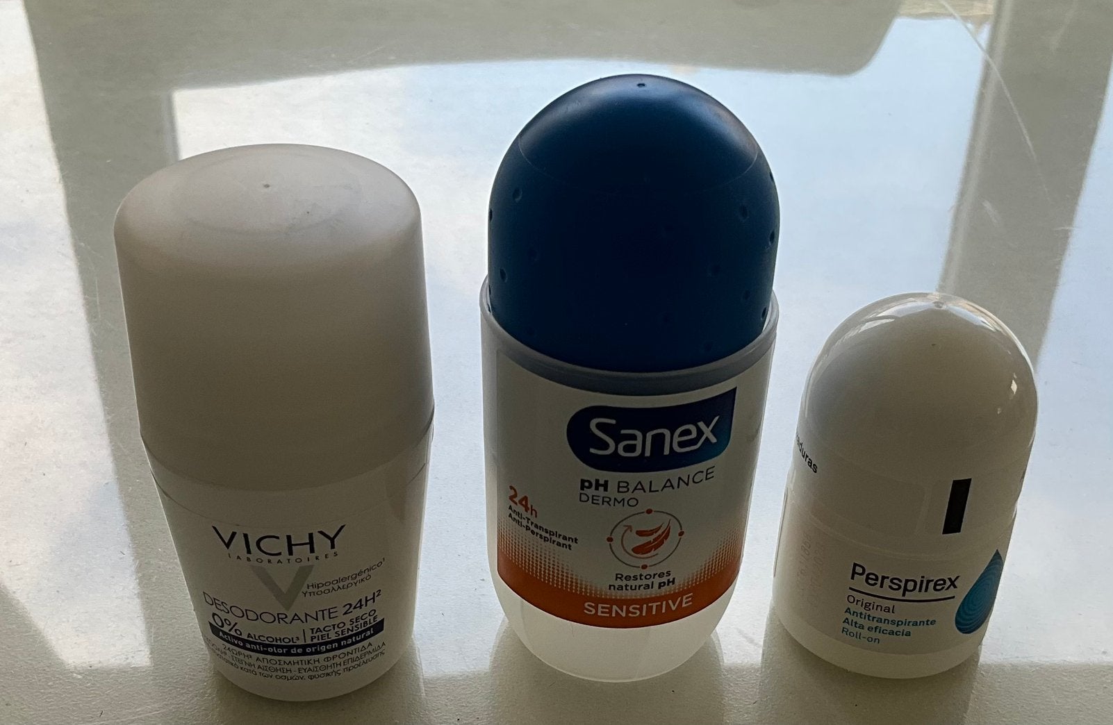 Set van 3 reisvriendelijke deorollers Vichy, Sanex Perspirex, Ophalen of Verzenden, Zo goed als nieuw, Gehele gezicht