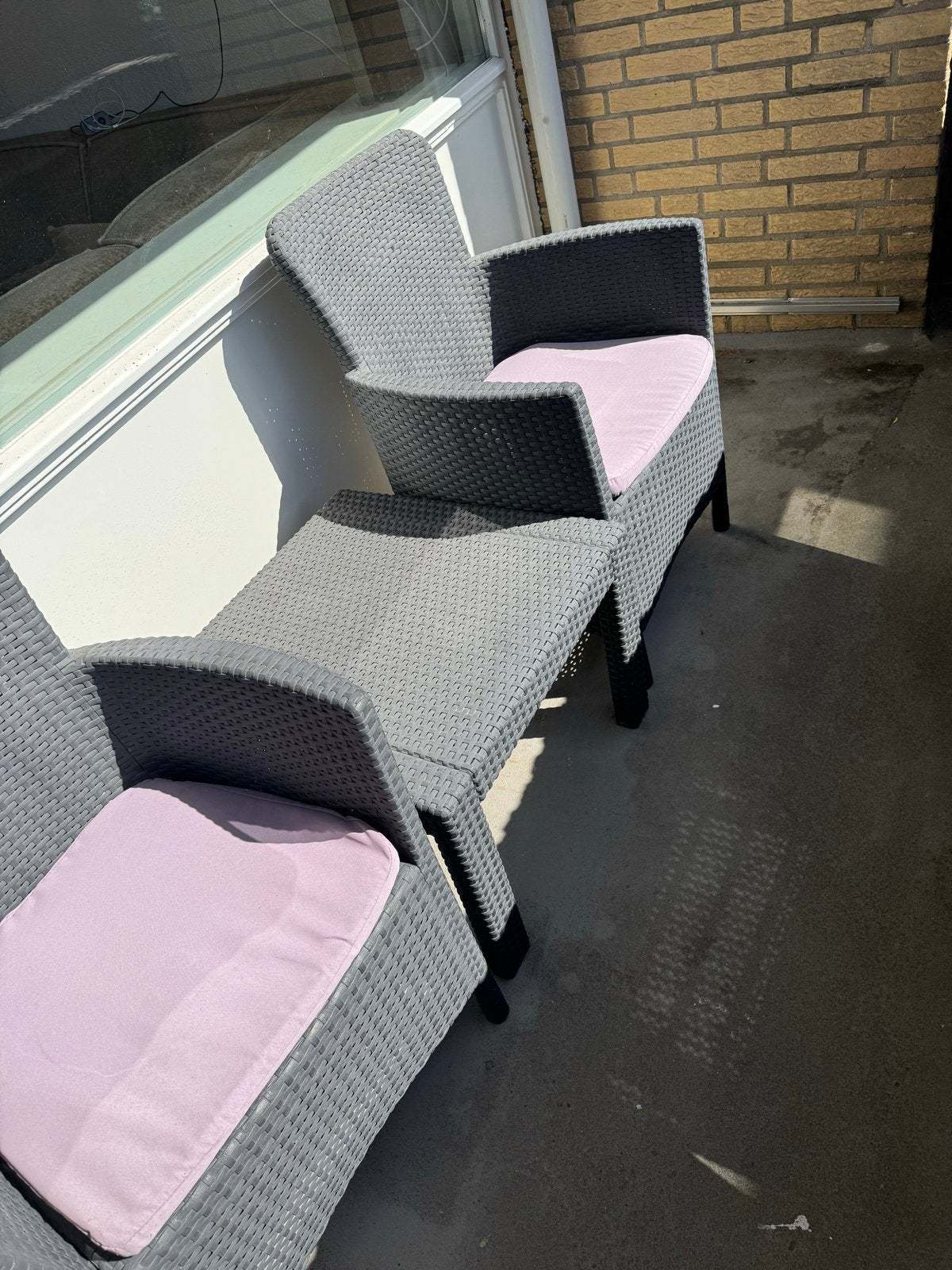 Comfortabele Tuin/Balkonset - Wicker Grijs met Kussens, Gebruikt, Wicker, Stoel, Tuinset