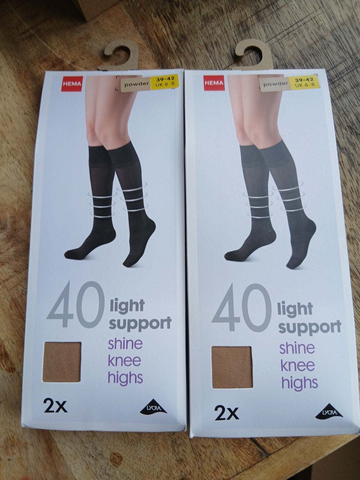 Hema 40 denier light support shine kniekousen (2x) nieuw, Beige, Nieuw, Overige maten, Ophalen of Verzenden