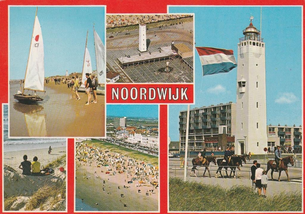 NOORDWIJK Strand Luchtfoto Vuurtoren Paarden, Verzenden, 1960 tot 1980, Gelopen, Zuid-Holland