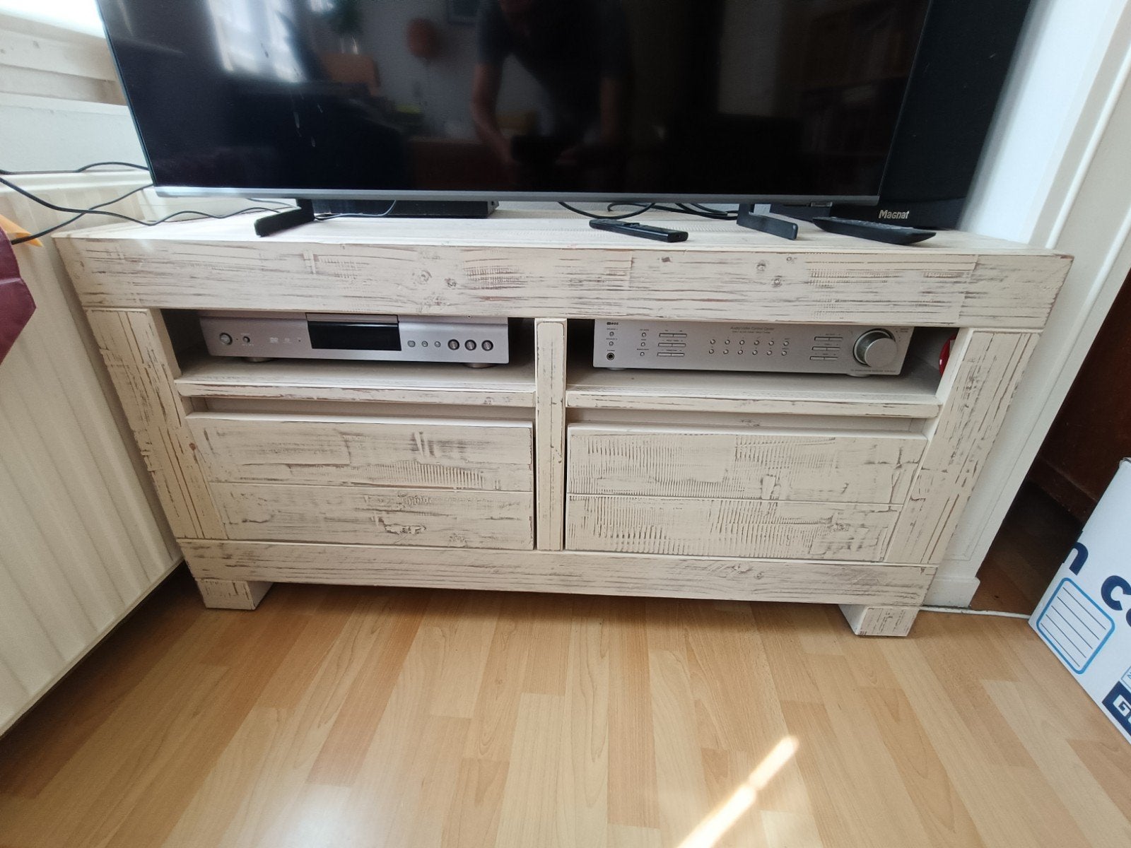 TV-meubel, hout met twee lades, Ophalen, Gebruikt, 100 tot 150 cm, Minder dan 100 cm