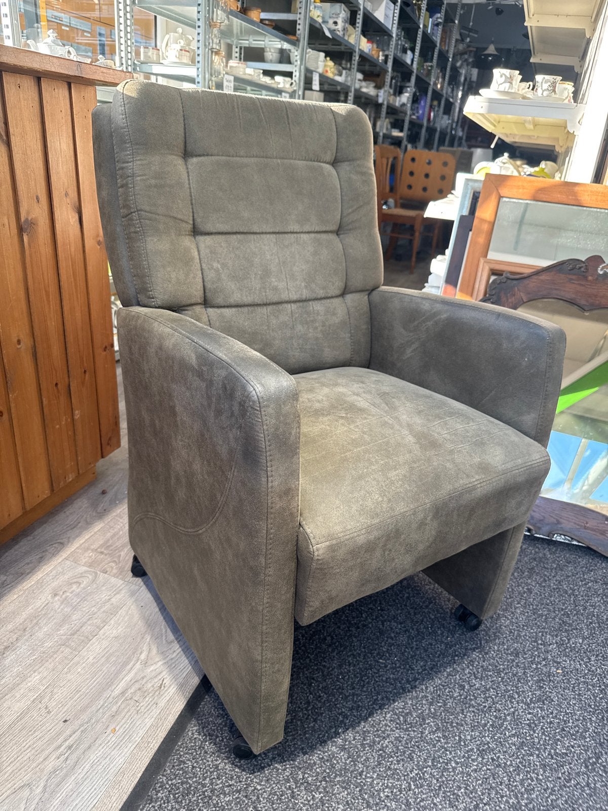 Comfortabele fauteuil - grijs/groen, Gebruikt, 75 tot 100 cm, Ophalen of Verzenden, Stof