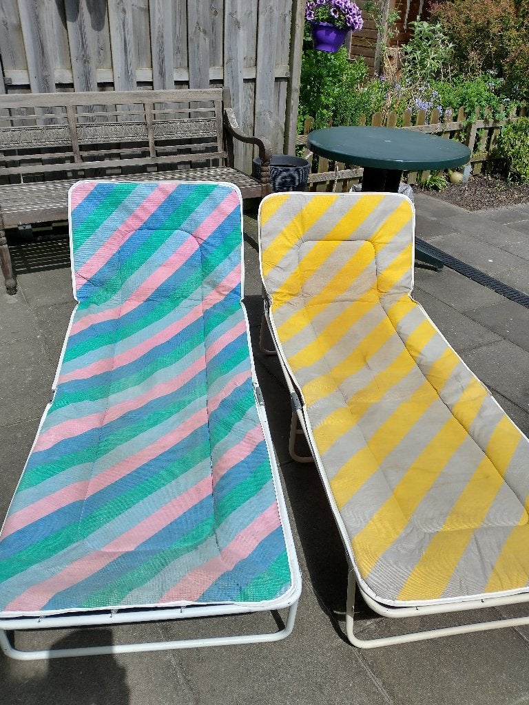 2 Vintage stretchers / ligbedden Jaren '80 inklapbaar, Ophalen, Gebruikt, Overige materialen, Verstelbaar