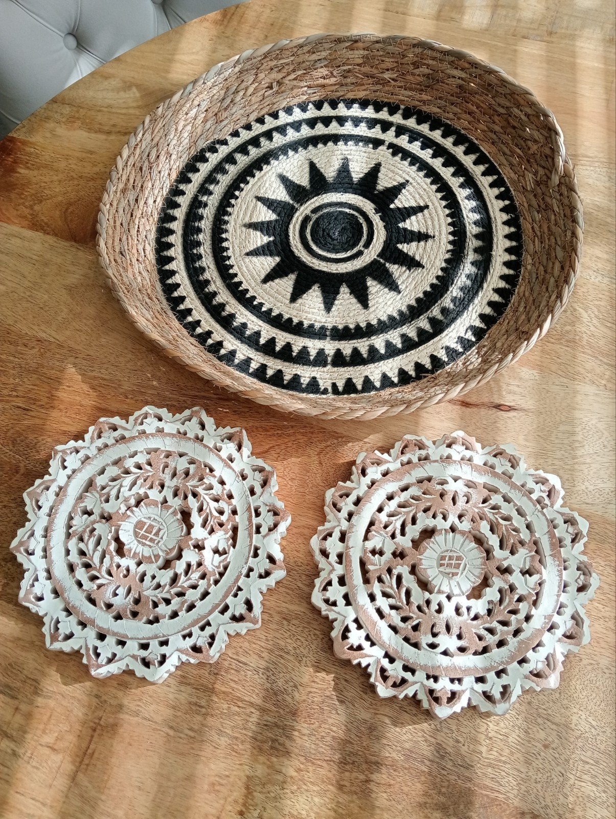 Decoratieve schaal en onderzetters - Boho stijl, Hout, Meerkleurig, Boho, Ophalen of Verzenden