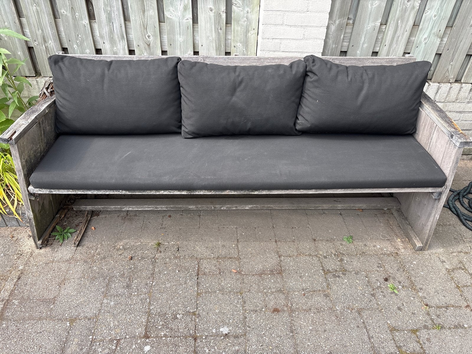Waterdichte zwarte tuinkussens voor tuinbank 170x40x45, Ophalen, Gebruikt
