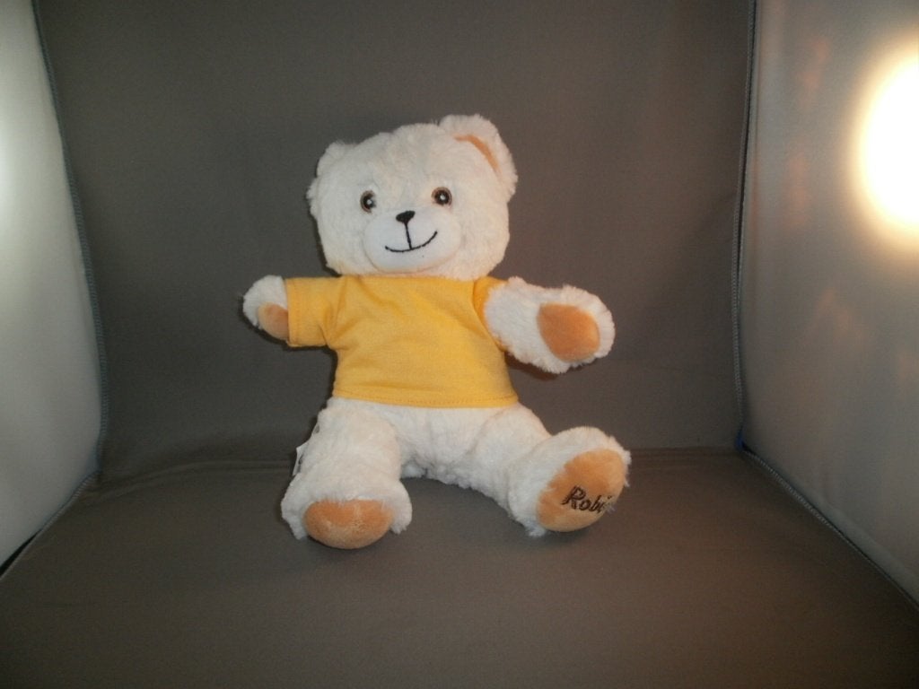 robijn beer gele trui wit velours met bruine poot zolen op, Kinderen en Baby's, Speelgoed | Knuffels en Pluche, Beer, Nieuw, Ophalen of Verzenden