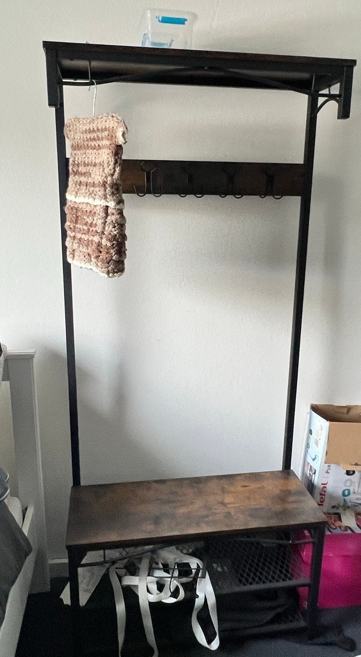 Kapstok met schoenenrek en zitbankje, Ophalen, Gebruikt, Metaal, Staande kapstok