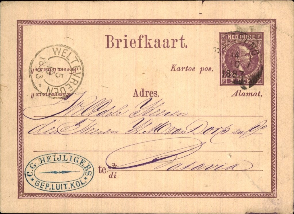 Nederlands Indië - Luit Kolonel Heiligers - 1883, Verzenden, Briefkaart