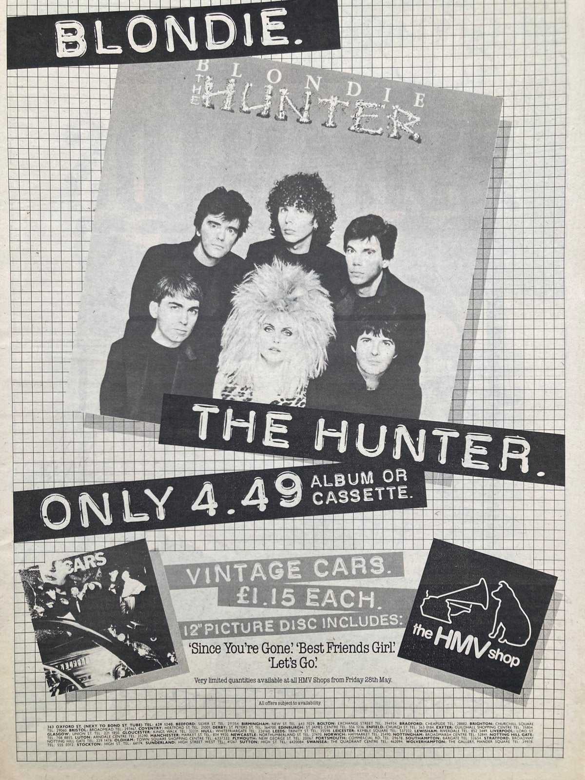Paginagrote A3 advertentie BLONDIE The Hunter release, Verzamelen, Ophalen of Verzenden, Gebruikt, A1 t/m A3
