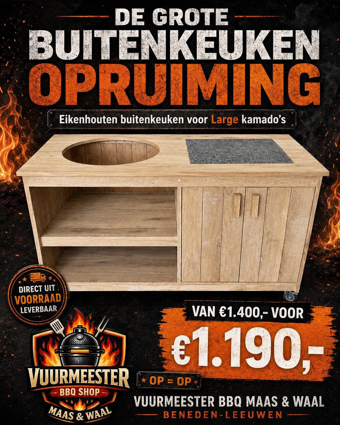 Mooie verrijdbare eikenhouten buitenkeukens, Ophalen, Zo goed als nieuw, Houtskool
