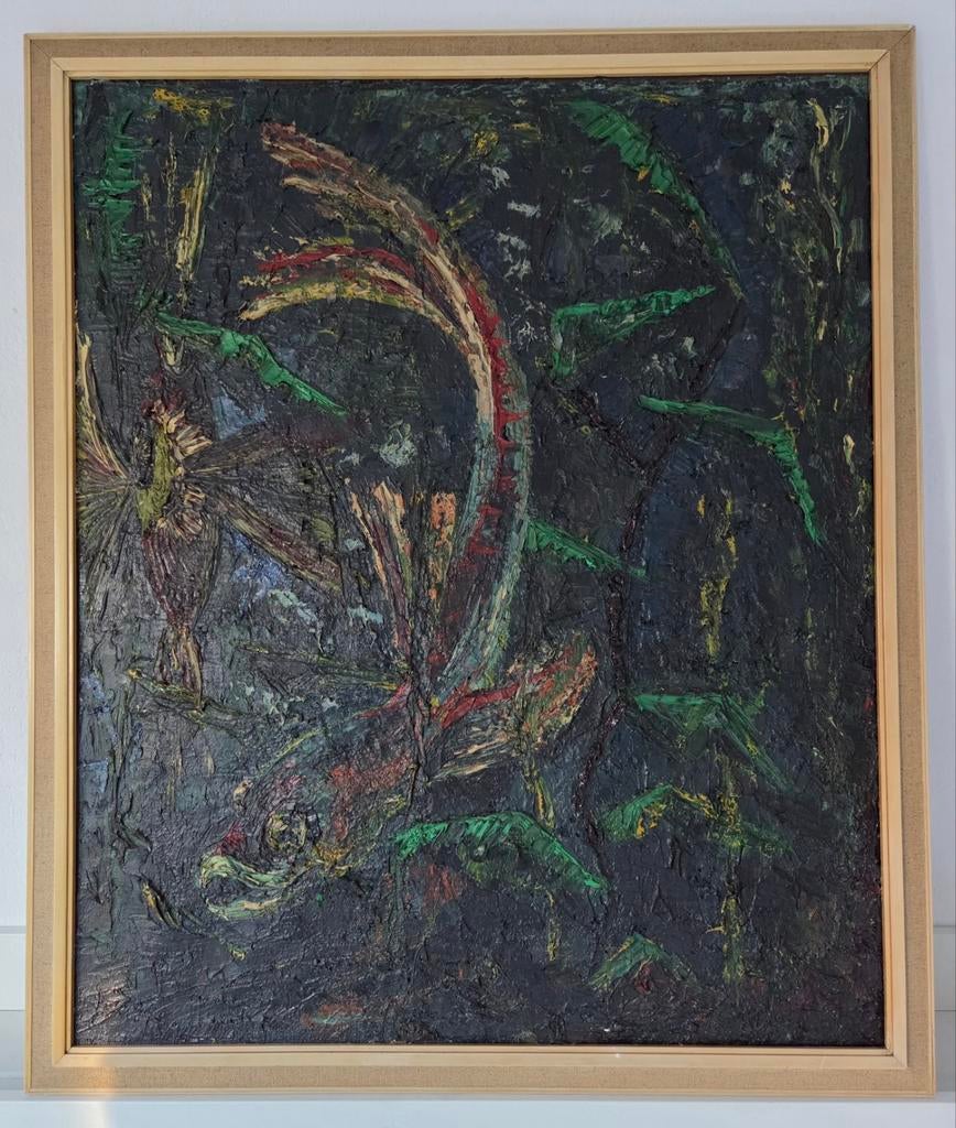 Vis. Olieverf op doek. Vintage., Antiek en Kunst, Kunst | Schilderijen | Abstract, Ophalen of Verzenden