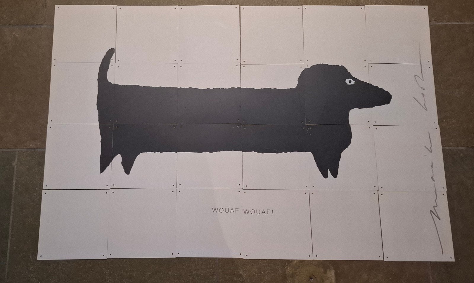 IXXI 80x120: 'WOUAF WOUAF!' hond op panelen, Ophalen of Verzenden, Zo goed als nieuw, Overige typen, 75 cm of meer