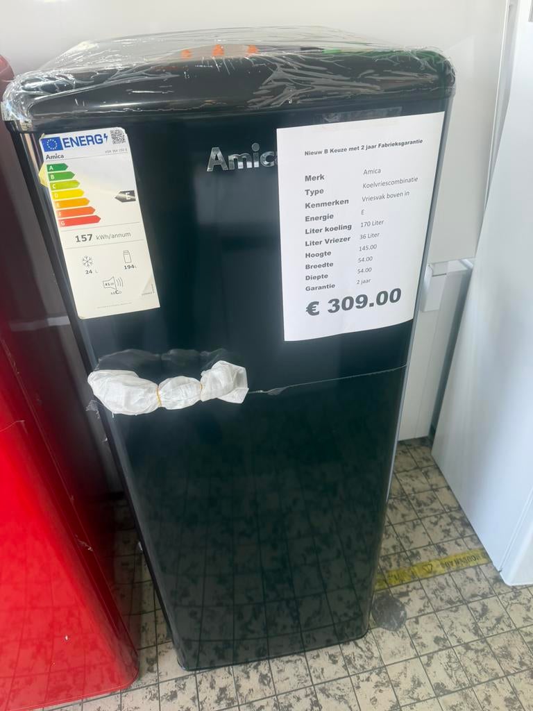 Amica koeling retro zwart klein vriesvak, Witgoed en Apparatuur, Koelkasten en IJskasten, Nieuw, Met vriesvak, 200 liter of meer