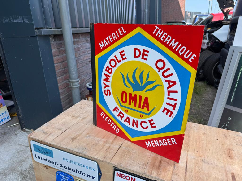 Vintage OMIA France Reclamebord - Materiel Thermique Electro, Ophalen, Gebruikt, Reclamebord