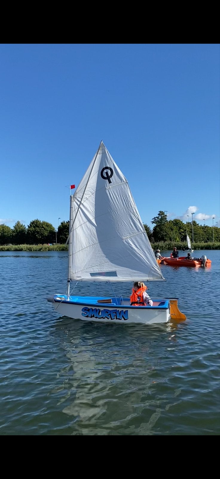 Optimist zeilboot compleet met zeil en roeibankje, Optimist, Ophalen, Gebruikt, Inclusief zeilen