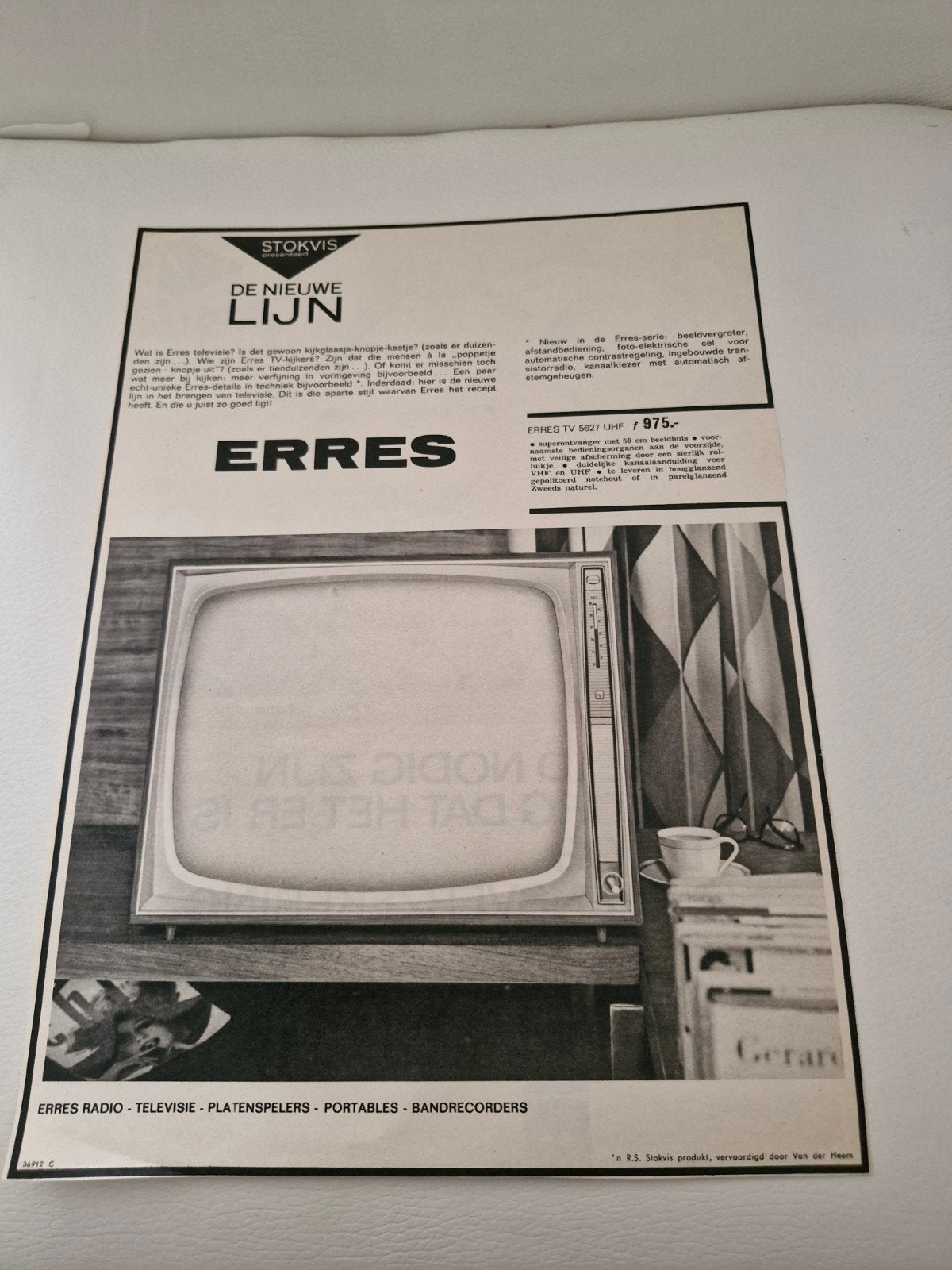 Vintage Erres TV Advertentie 32 x 24 cm, Ophalen of Verzenden, Tijdschrift