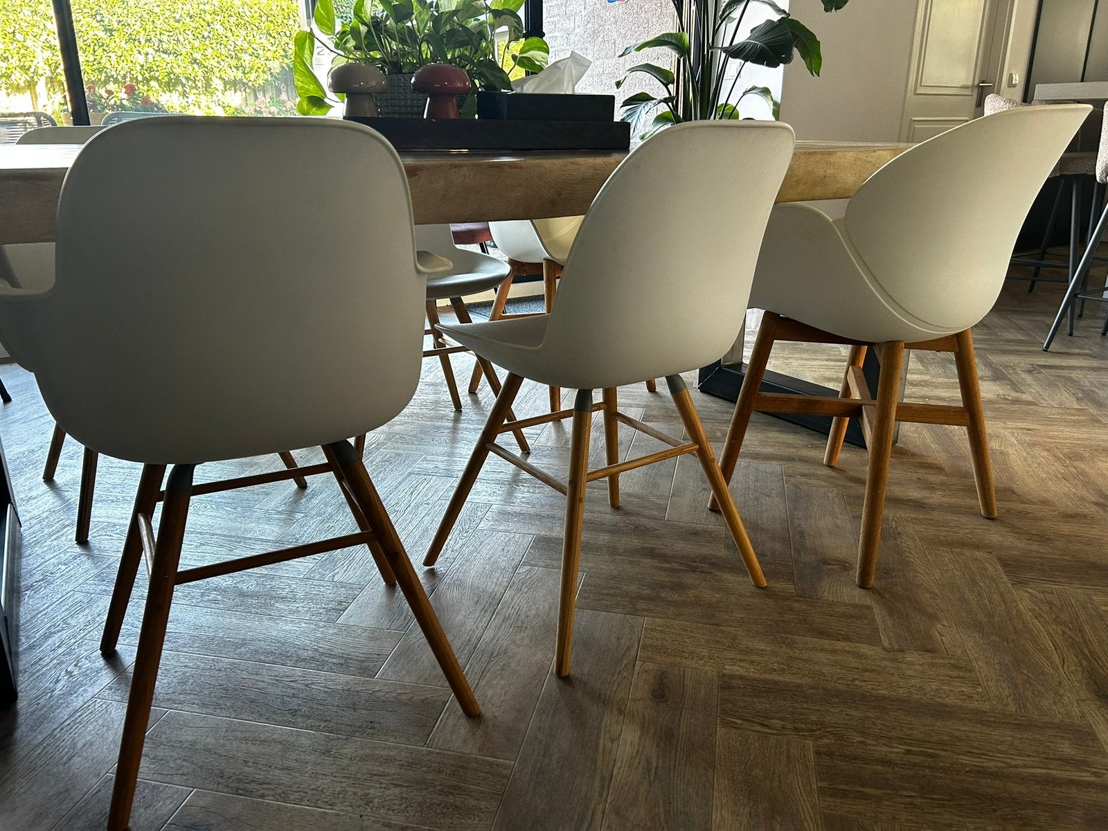 Kindtstof eetkamer stoelen, Ophalen, Kunststof, Gebruikt, Wit