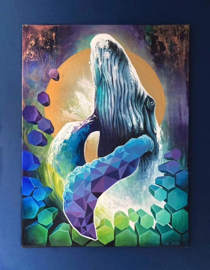 Schilderij Walvis, Acrylverf, Ophalen of Verzenden, Dieren, Op houten frame