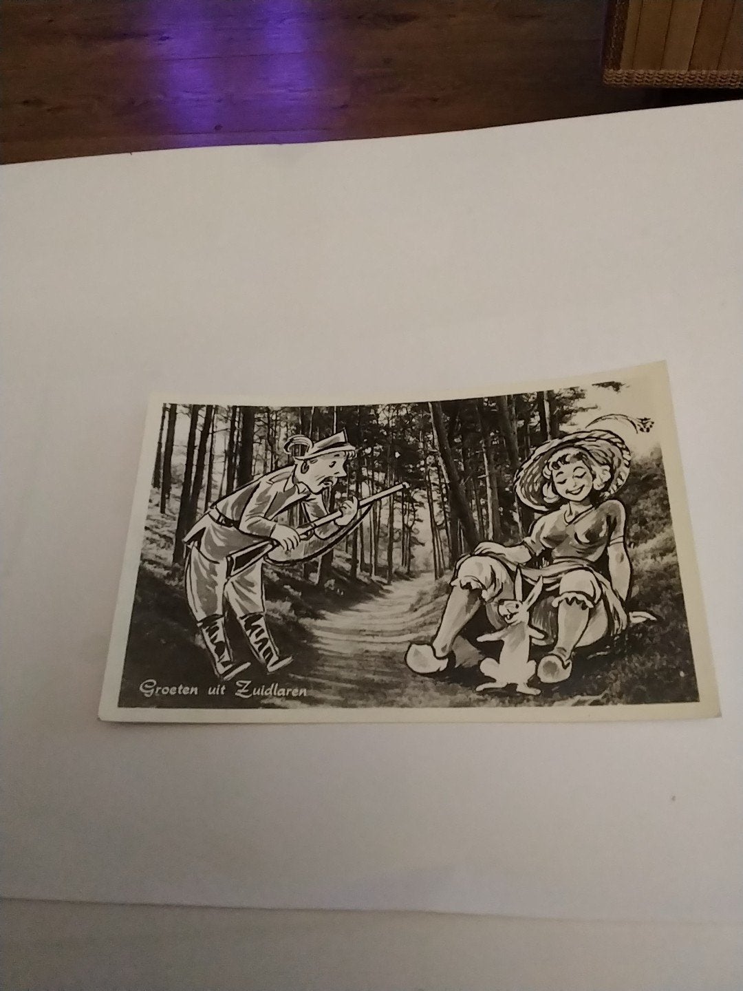 Oude ansichtkaart Groeten uit Zuidlaren met postzegel, Ophalen of Verzenden, 1940 tot 1960, Gelopen, Drenthe