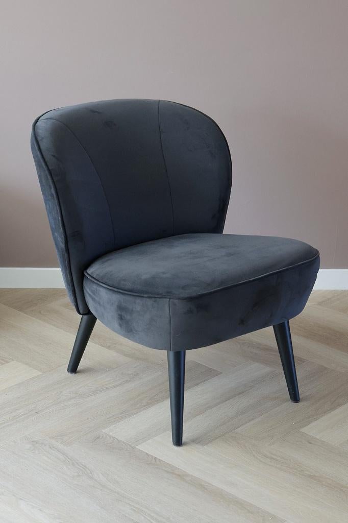 Stoel woood Sara donkergrijs velvet, Ophalen, Zo goed als nieuw, Minder dan 75 cm, 50 tot 75 cm