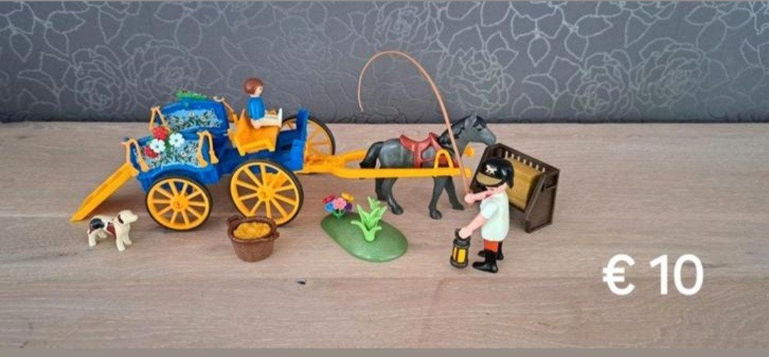 Playmobil koets met paard en figuren, Gebruikt, Complete set, Voertuig, Ophalen of Verzenden