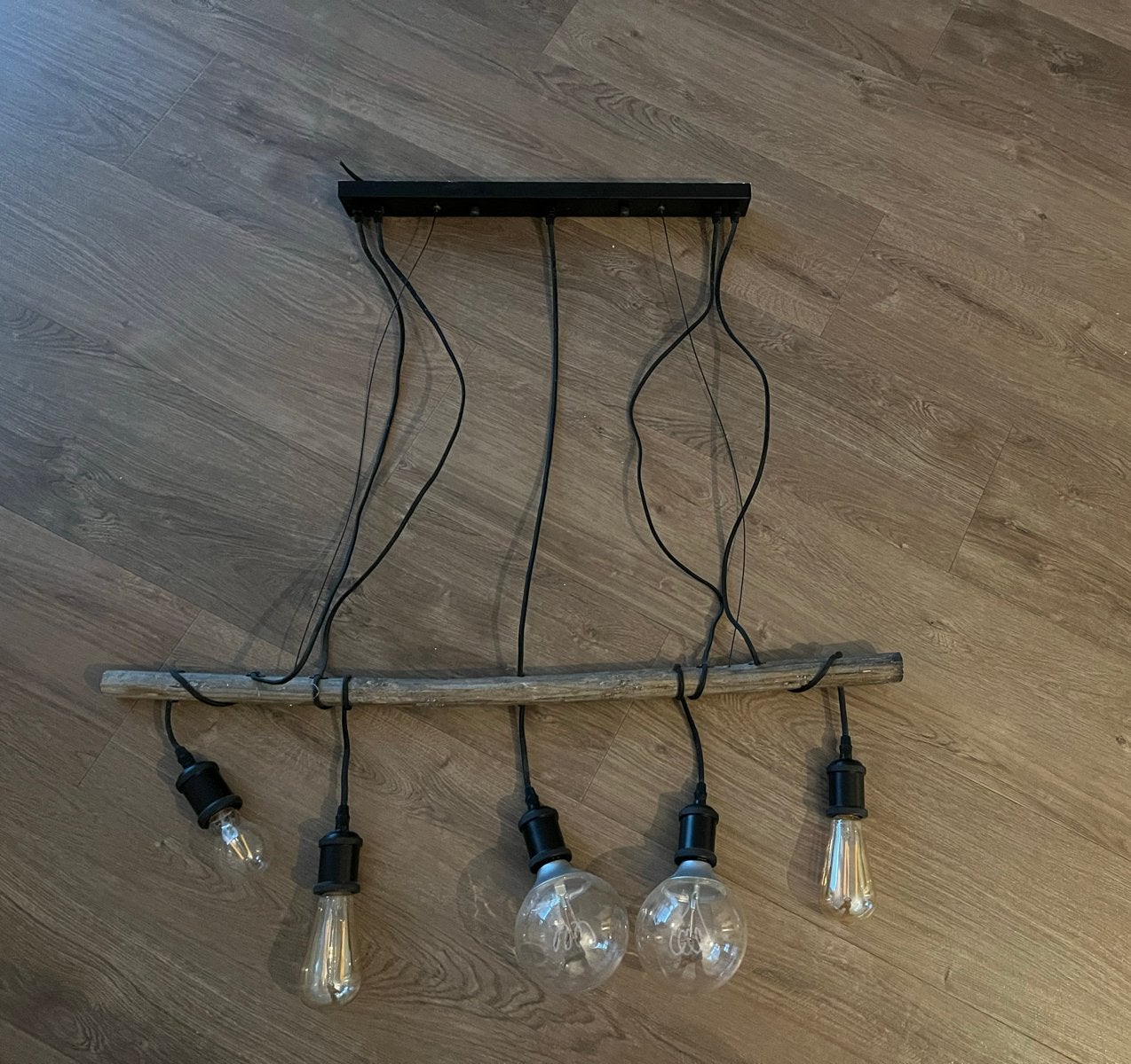 Unieke hanglamp van met 5 Edison lampen, Ophalen, Zo goed als nieuw