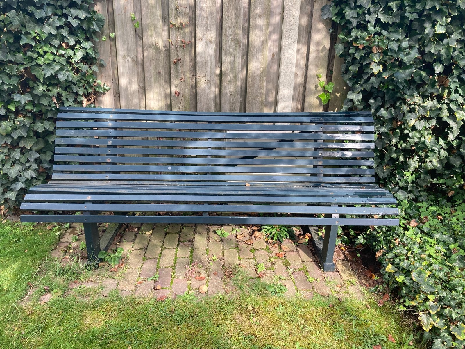 Groene robuuste tuinbank - Hout en metaal, Tuin en Terras, Ophalen, Gebruikt, Hout