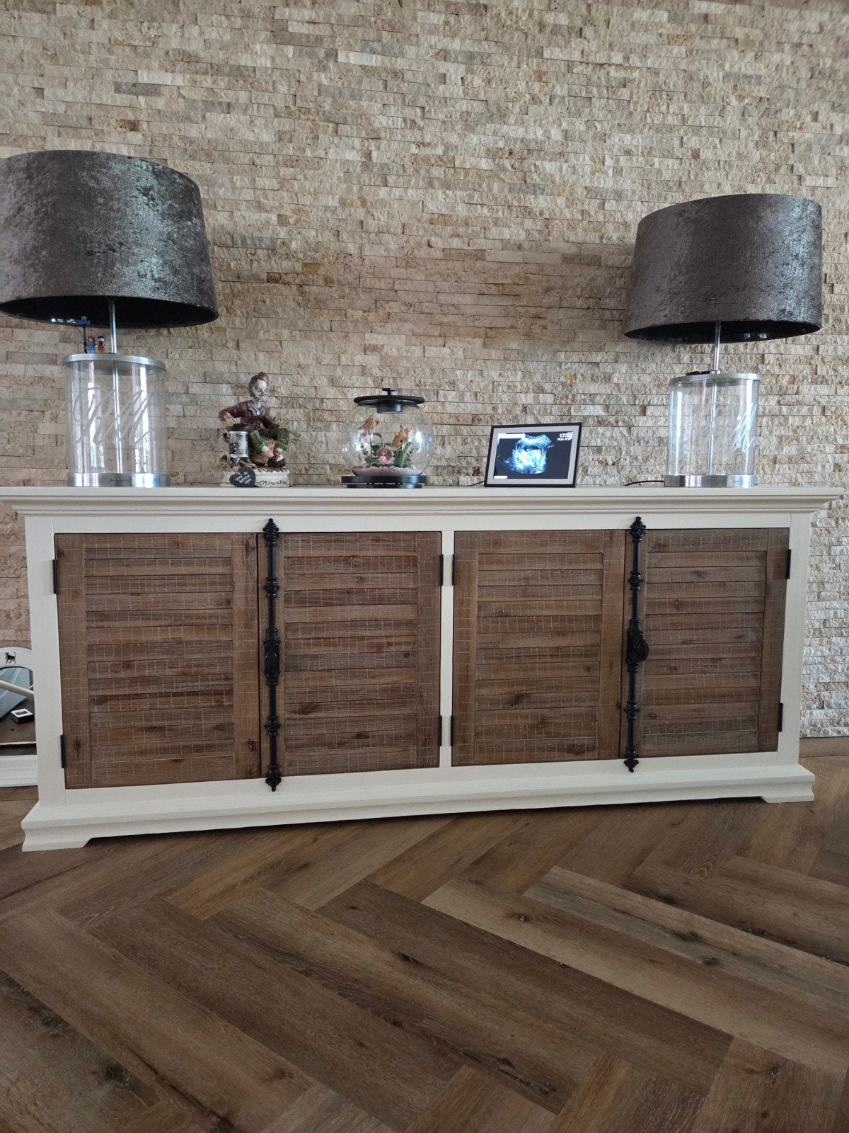Landelijk dressoir met louvre deuren - 208x85x45 cm, Ophalen, Gebruikt, Landelijk, 200 cm of meer