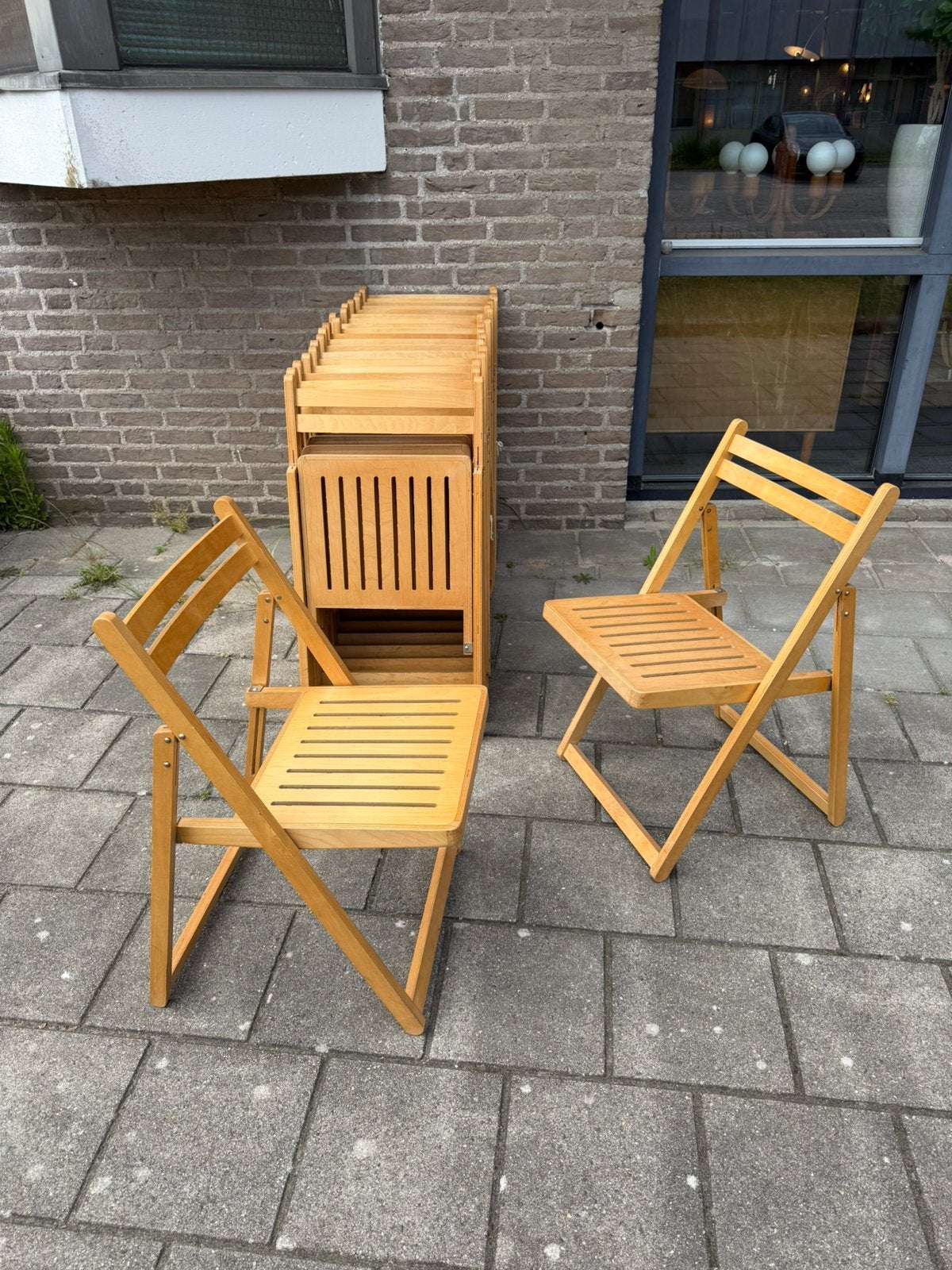 Partij van 20 vintage hardhouten klapstoelen ‘80, Ophalen of Verzenden, Zo goed als nieuw, Nvt, Vijf, Zes of meer stoelen