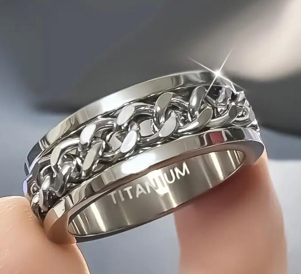 Ring Titanium massief maat 19 'Spinner' zilver glans -NIEUW-, Sieraden, Tassen en Uiterlijk, Ringen, Overige materialen, 19 tot 20