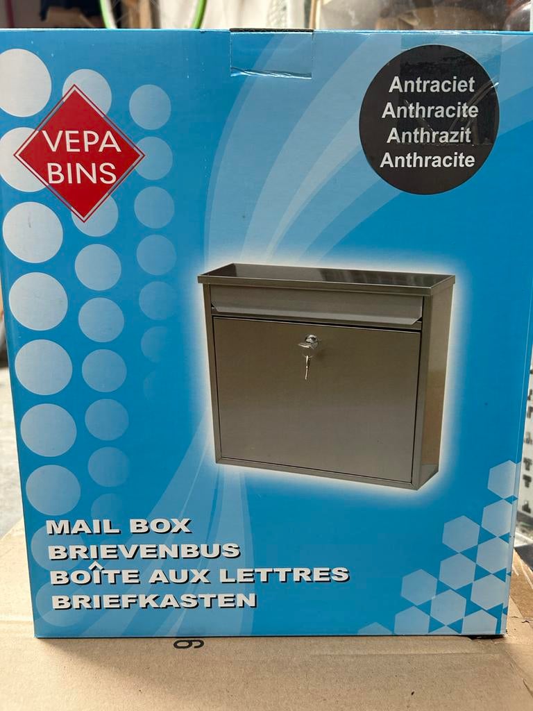 Nieuwe VEPA BINS Antraciet Wandbrievenbus met Slot, Tuin en Terras, Brievenbussen, Ophalen of Verzenden, Nieuw, Staal, Wandbrievenbus