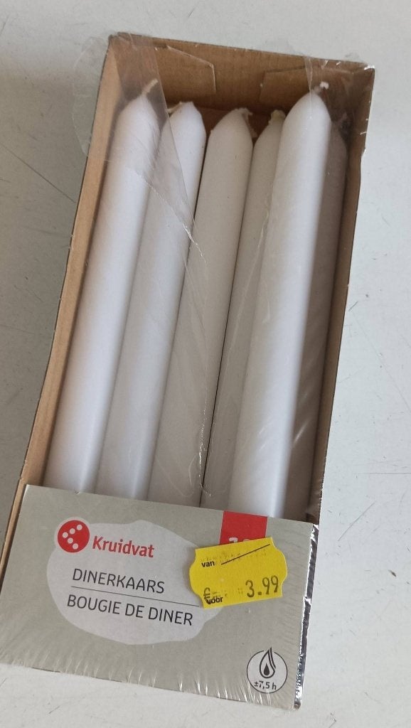 pakje met nog 6 diner kaarsen van kruidvat, Ophalen of Verzenden, Nieuw, Wit, Kaars