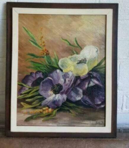 Olieverf schilderij anemonen gesigneerd Schuts, Antiek en Kunst, Ophalen