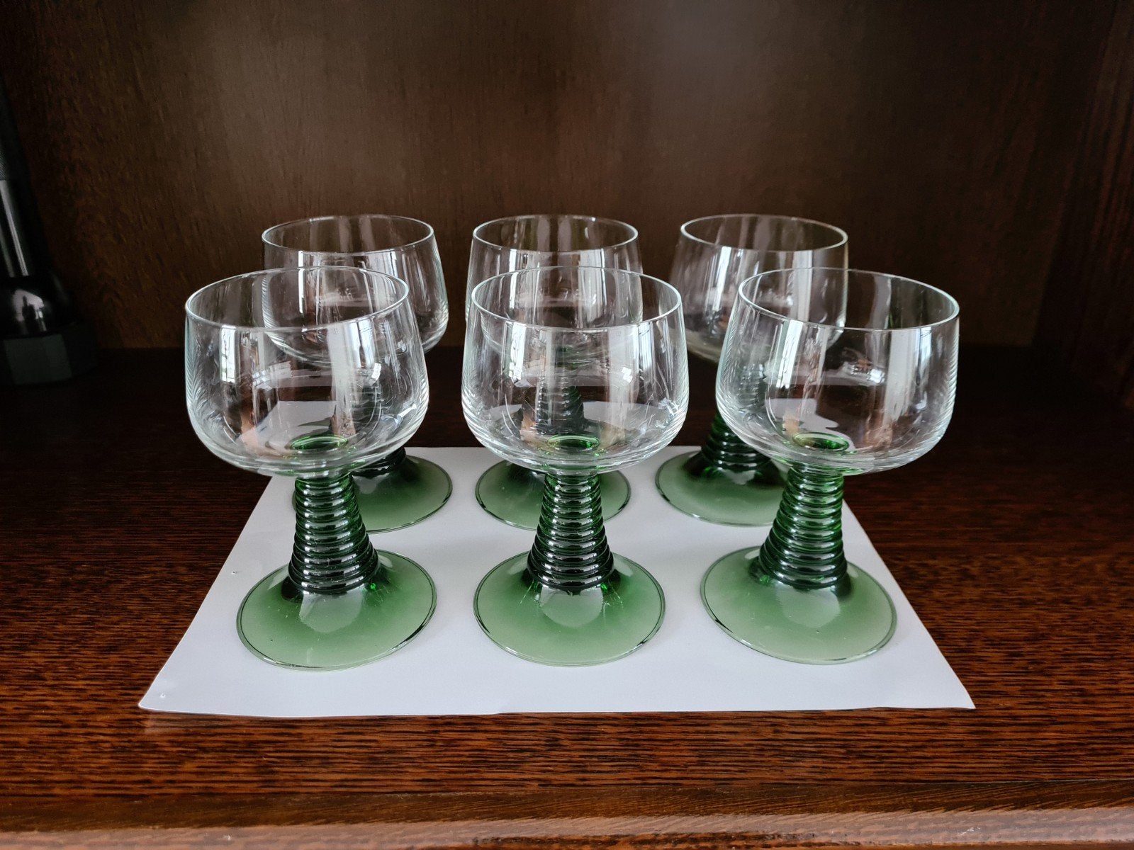 Set van 6 Vintage Roemer Wijnglazen met Groene Voet - H14cm, Antiek en Kunst, Ophalen