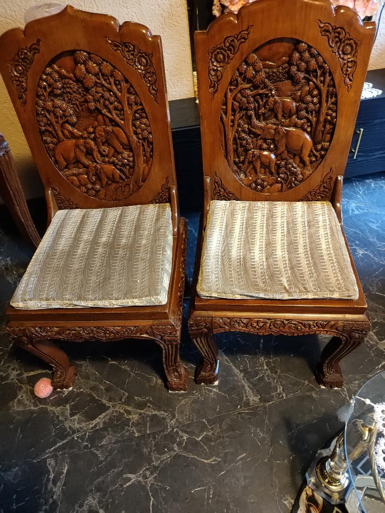 4 eetkamer stoelen met tafel teakhout, Ophalen, Gebruikt, Barok, Bruin