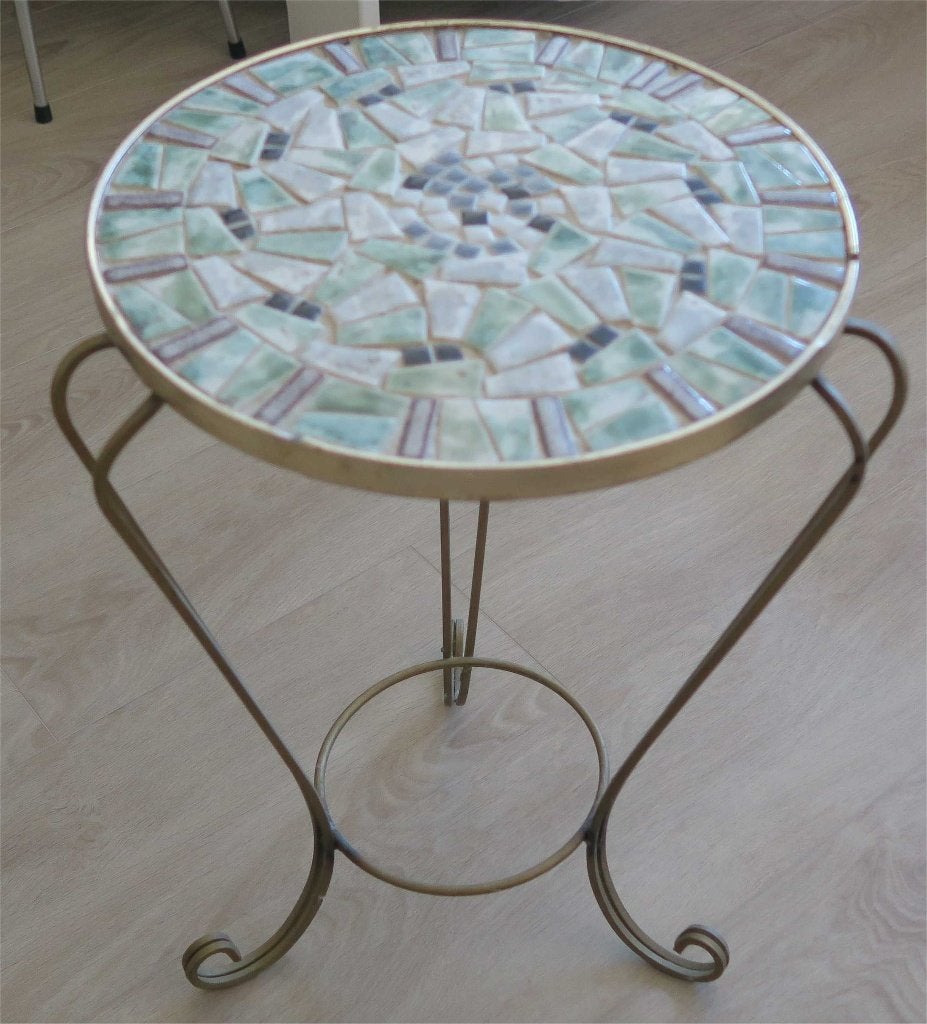 vintage mozaiek bijzettafeltje, Minder dan 55 cm, Gebruikt, Rond, Ophalen