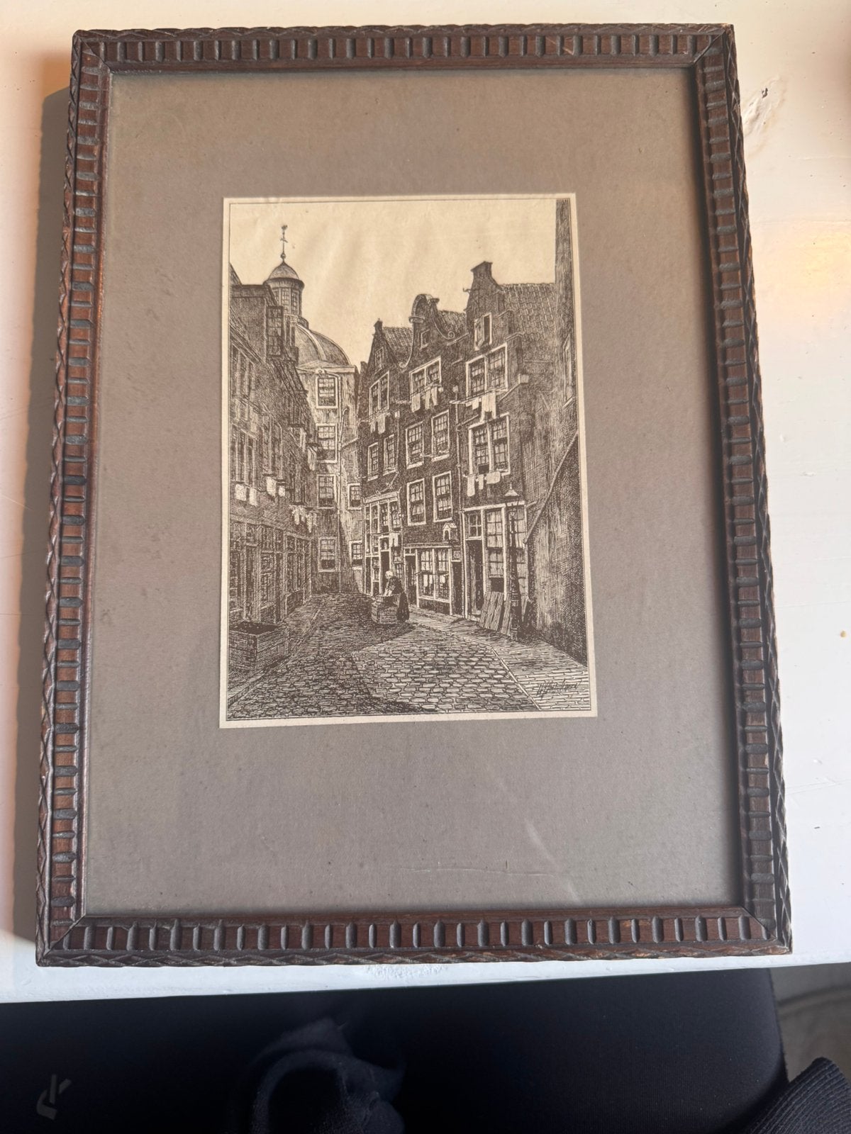 Ets met Zwarte Bijlsteeg Amsterdam, 28 cm, Ets, Stadsgezicht, 20 cm