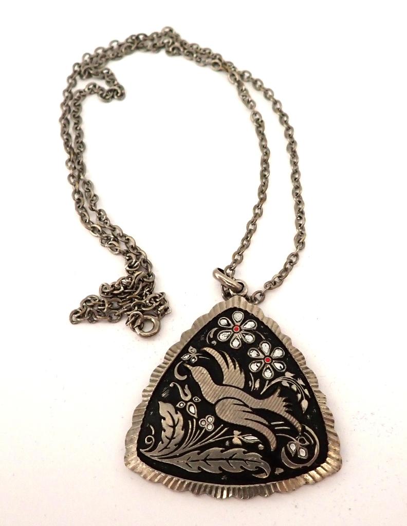 Ketting met Damascene hanger, Verzenden, Gebruikt, Zilver, Overige materialen