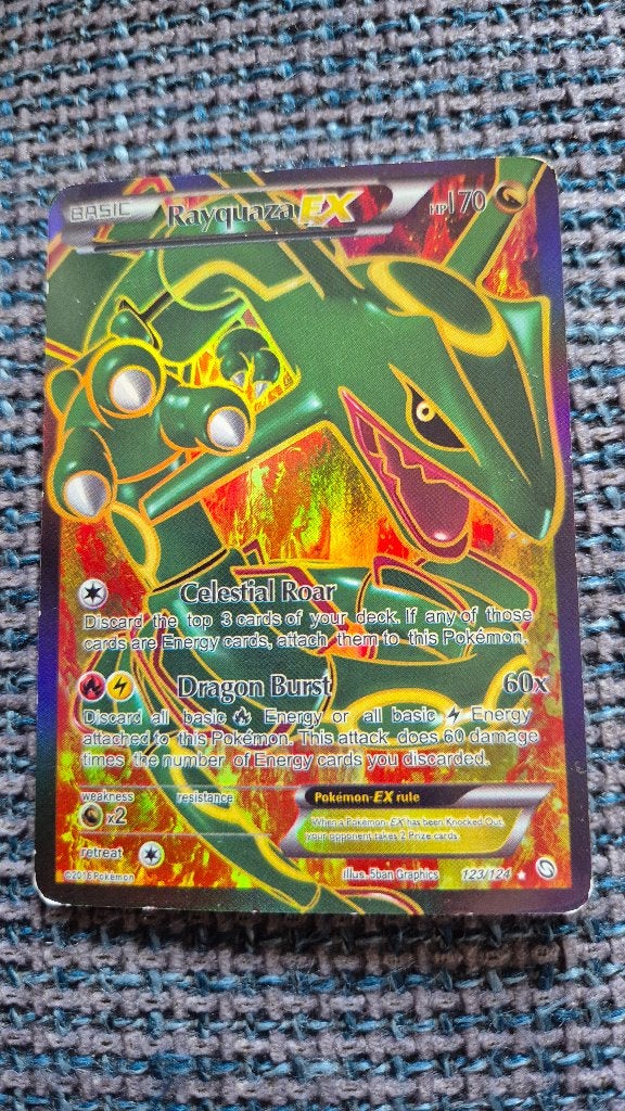 Pokemon Rayquaza EX Full Art 123/124 Dragon Burst, Ophalen, Zo goed als nieuw, Losse kaart, Foil