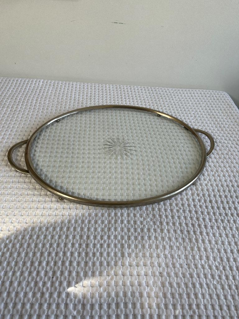 Vintage dienblad met geslepen ster in het midden (6), Ophalen of Verzenden