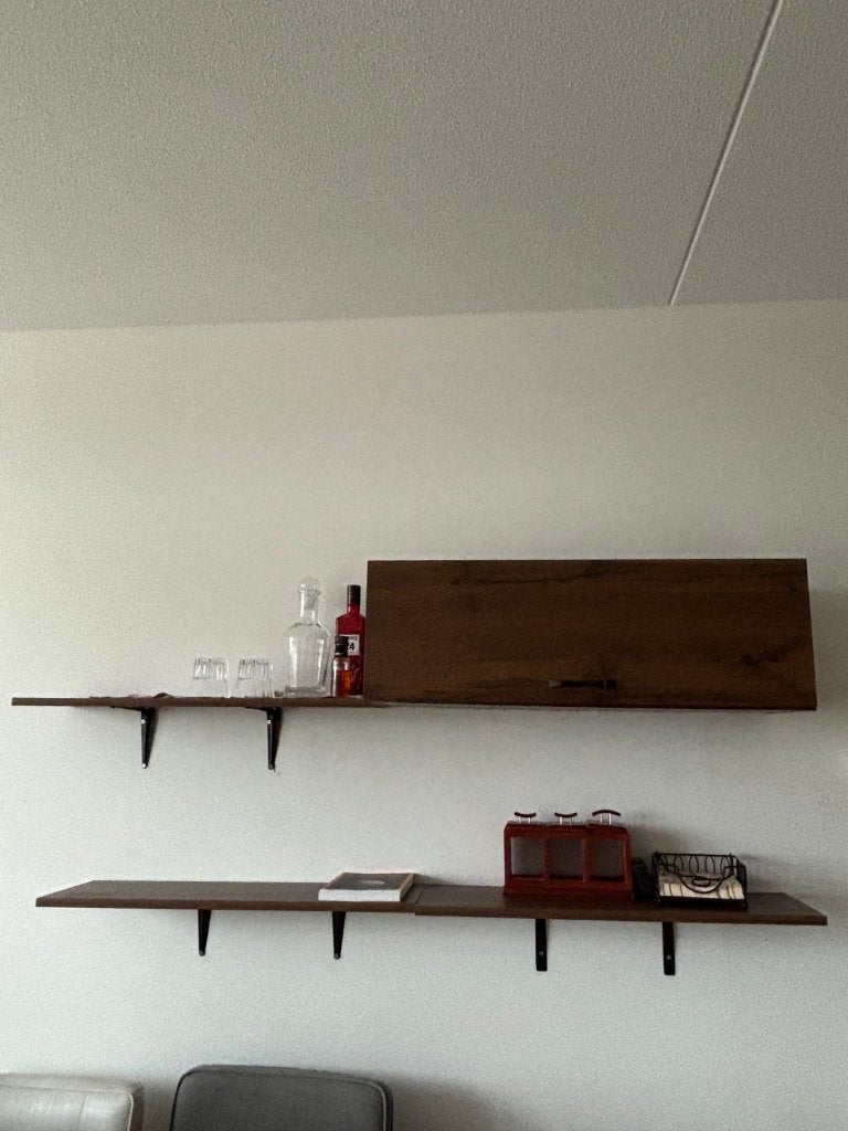 Dark Brown Wall Shelves and Wall Cabinet, Ophalen, Zo goed als nieuw