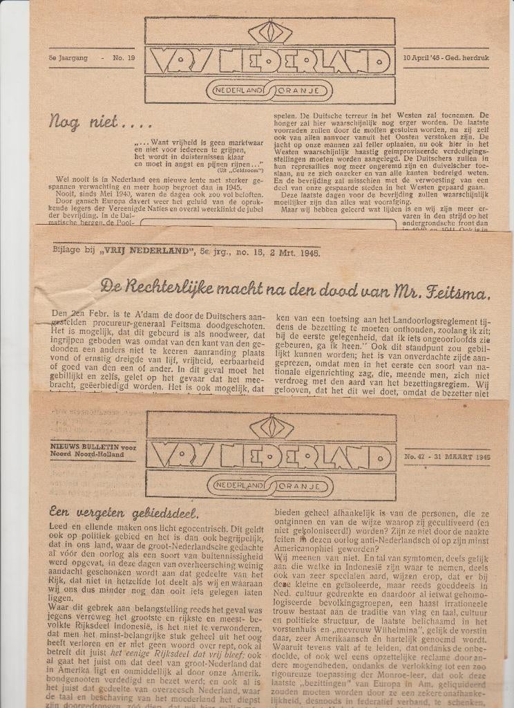 verzetsblad vrij nederland noord N-H oorlog verzet, Verzamelen, Ophalen of Verzenden, 1940 tot 1960, Nederland, Krant