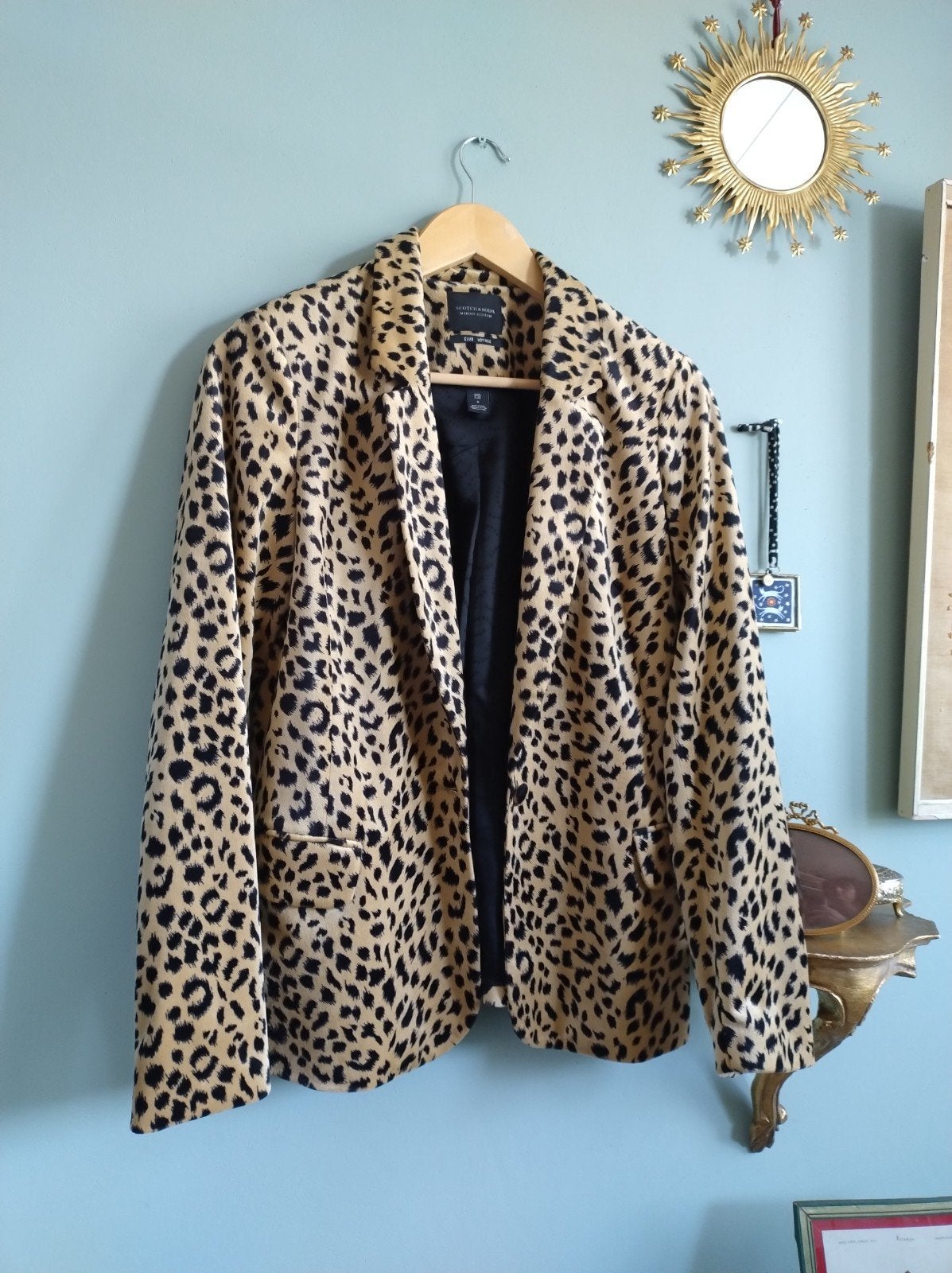 Fluwelen luipaard of panter print blazer jasje boho S, Verzenden, Beige, Scotch & Soda, Zo goed als nieuw