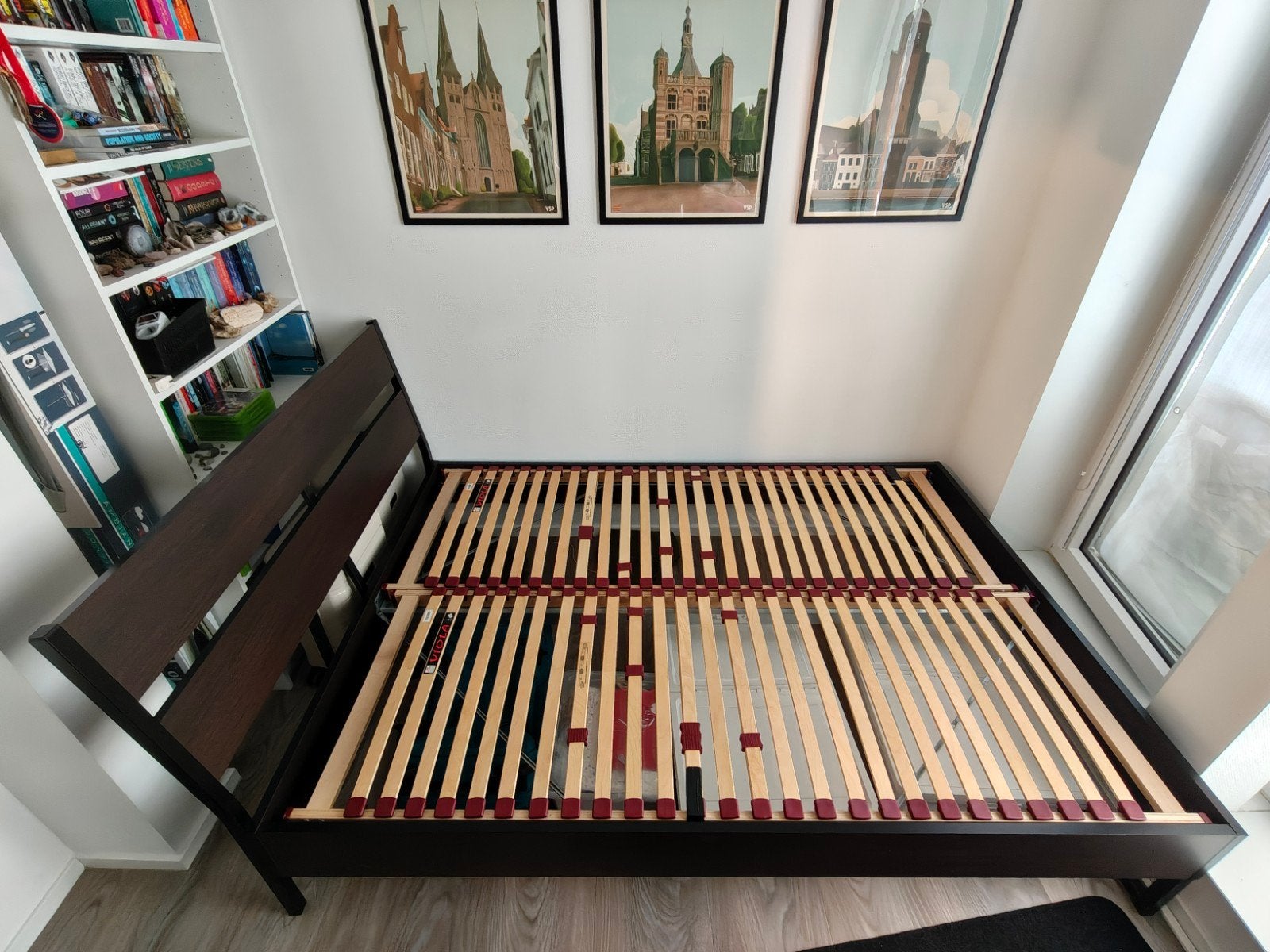 Tweepersoonsbed met lattenbodems (140x200 cm), Ophalen, Bruin, Tweepersoons, 140 cm