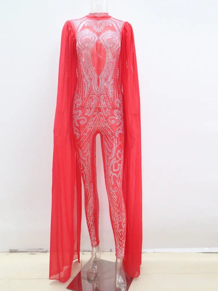 Dames catsuit 31 / bodysuit rode glitter jumpsuit festival, Maat 38/40 (M), Verzenden, Nieuw, Overige thema's