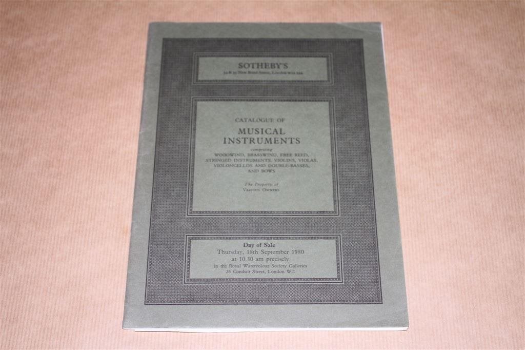 Sotheby catalogus - strijkinstrumenten ed 18 sept 1980, Boeken, Ophalen of Verzenden, Zo goed als nieuw, Artiest