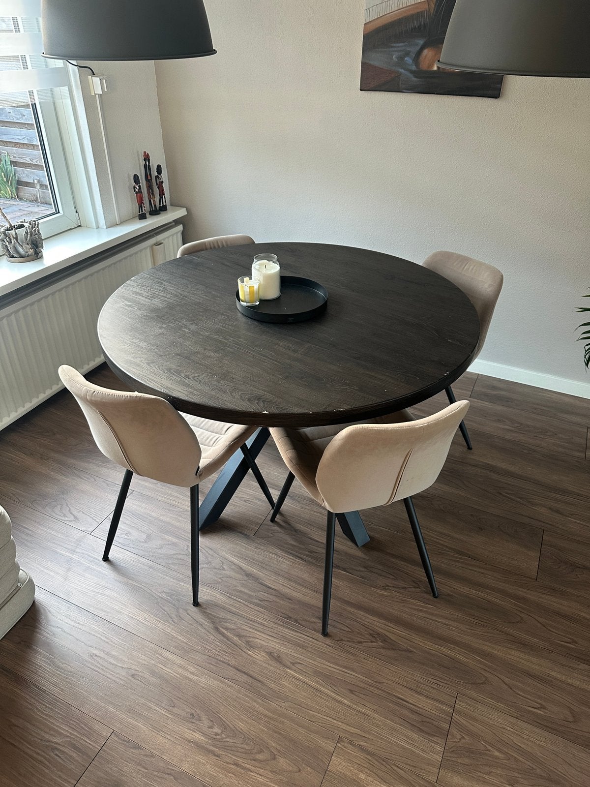 Mooie zwarte eettafel te koop!, Ophalen, Gebruikt, 100 tot 150 cm, Rond