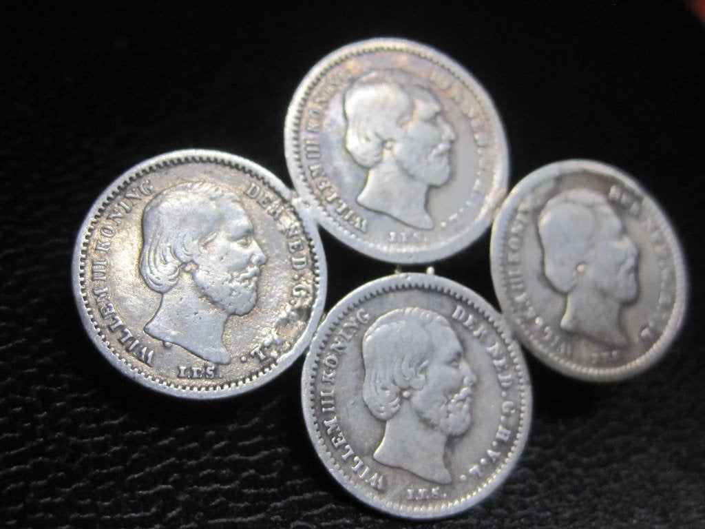 5 cent 1850 en 1868 4 stuk Willem III broch 1868 zeldzaam, Ophalen, Koning Willem III, Setje, Zilver
