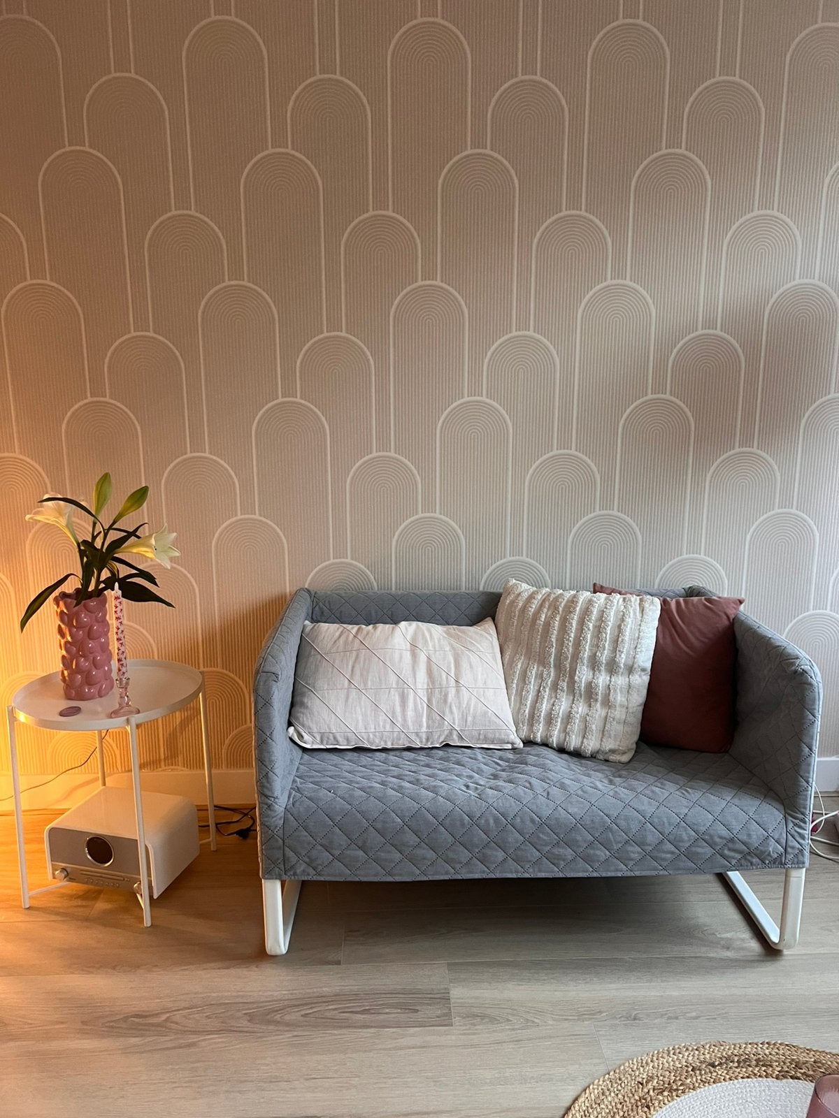 Grijs Ikea bankje, leuk voor op een tiener of tv kamer, Huis en Inrichting, Ophalen, 75 tot 100 cm, Tweepersoons, Minder dan 150 cm