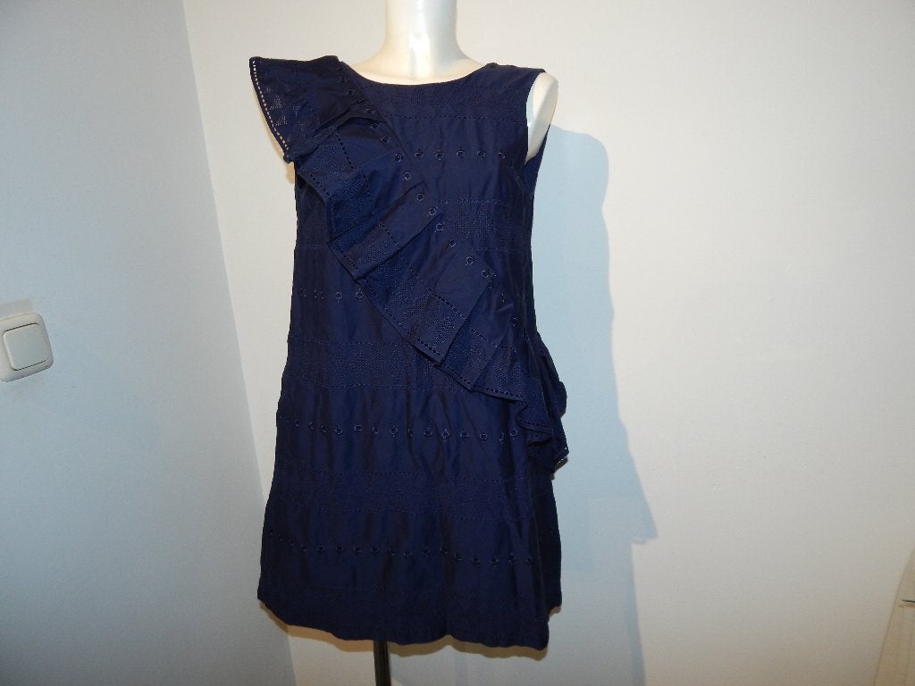 Ted Baker blauwe jurk schuine uitstaande roes rondom 2/M